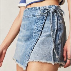 Stylish Light Blue Denim Wrap Skirt